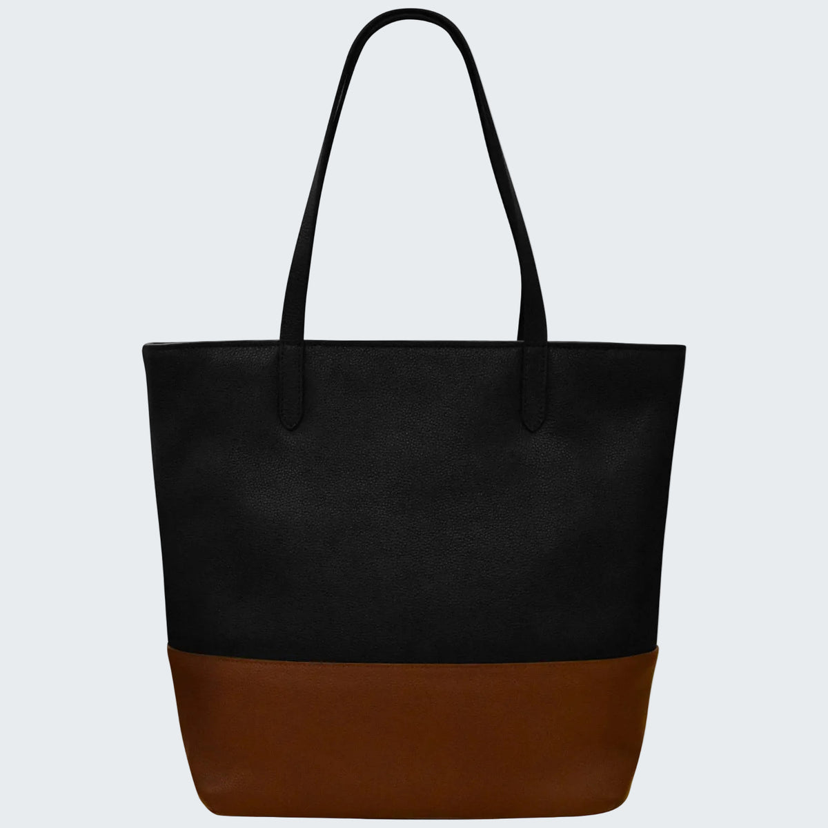 Black and brown tote bag on a white background