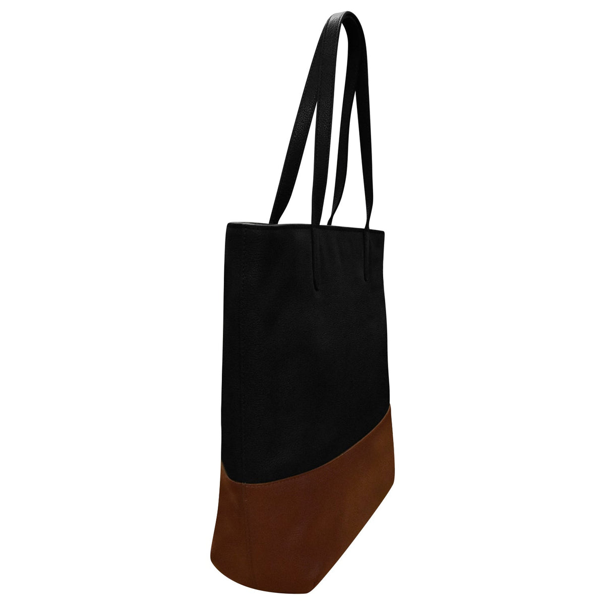 Black and brown tote bag on a white background