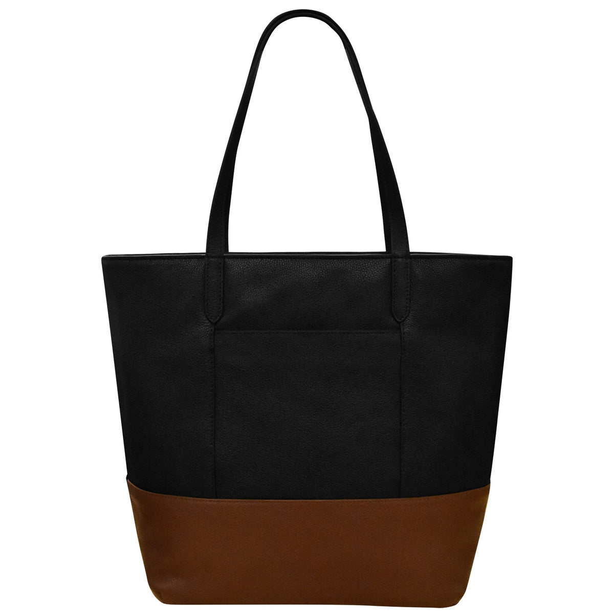 Black and brown tote bag on a white background