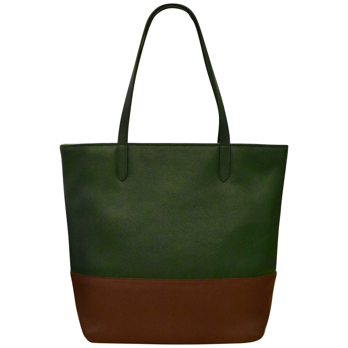 Green and brown tote bag on a white background