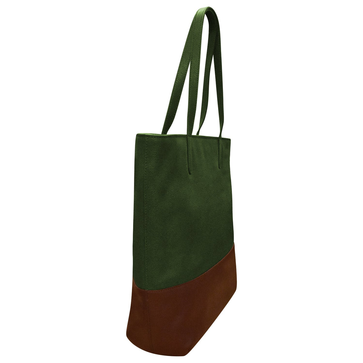Green and brown tote bag on a white background