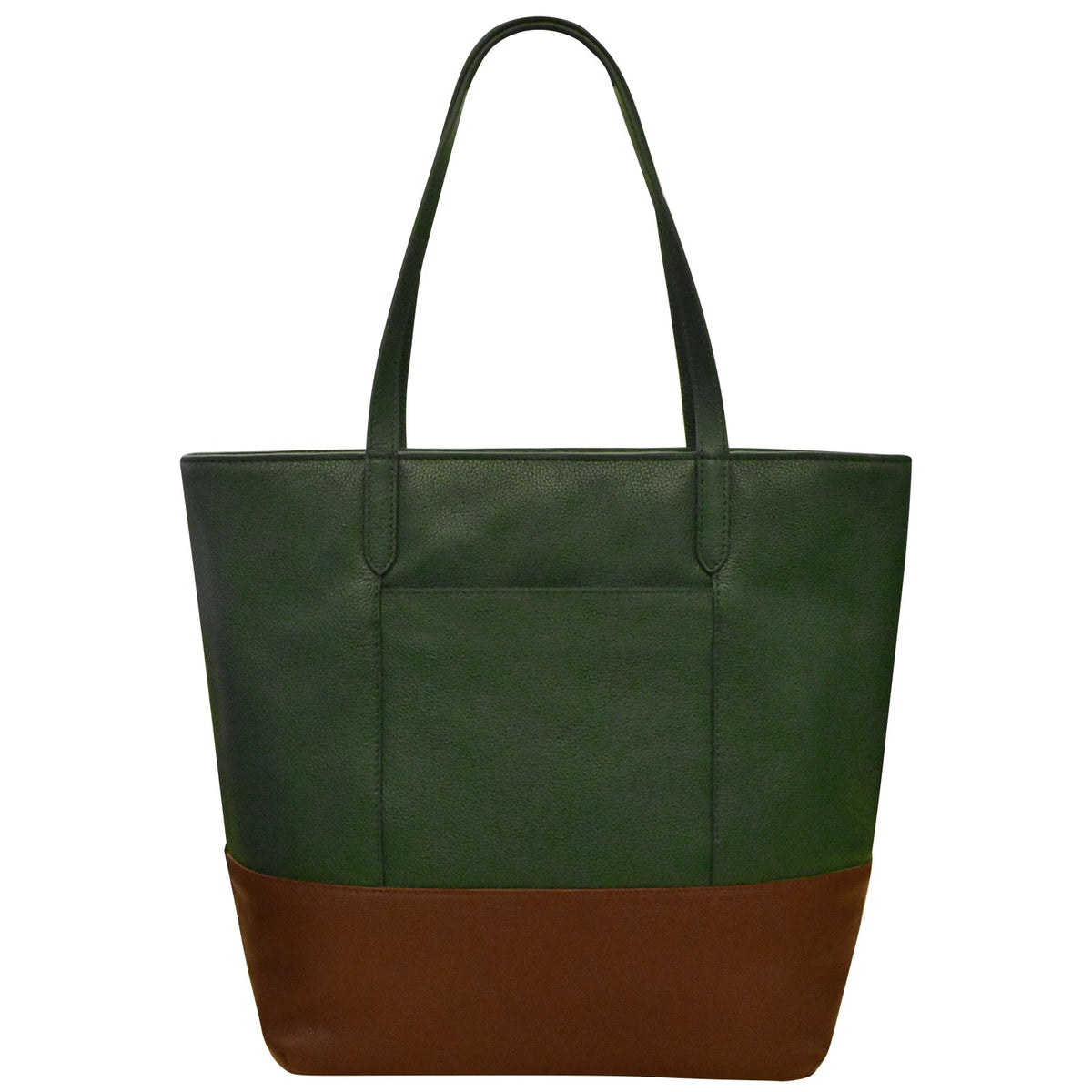 Green and brown tote bag on a white background