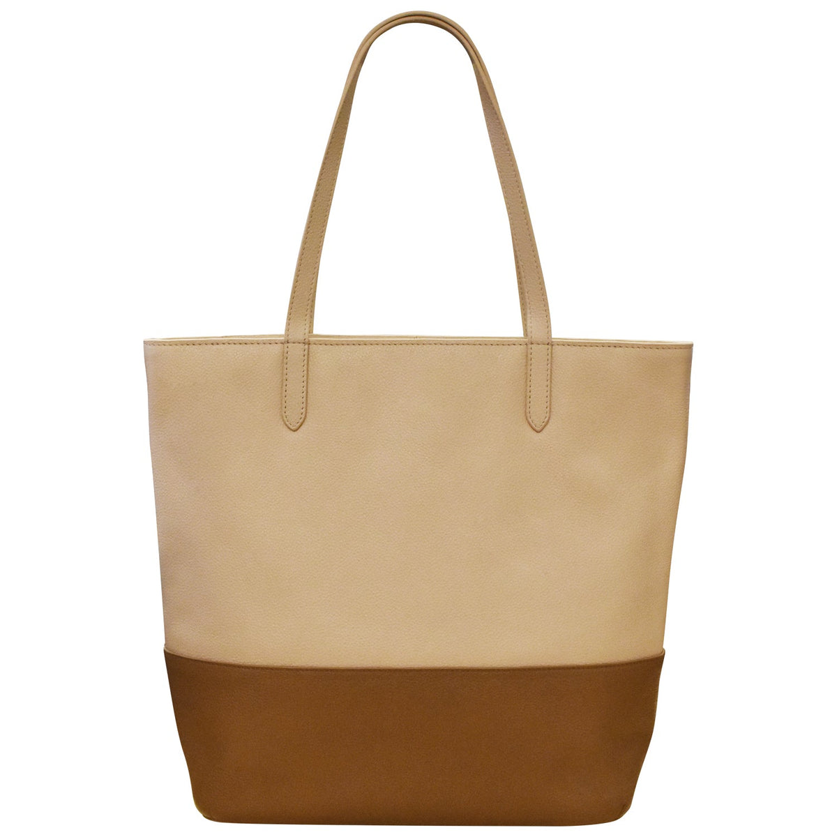 Beige and brown tote bag on a white background