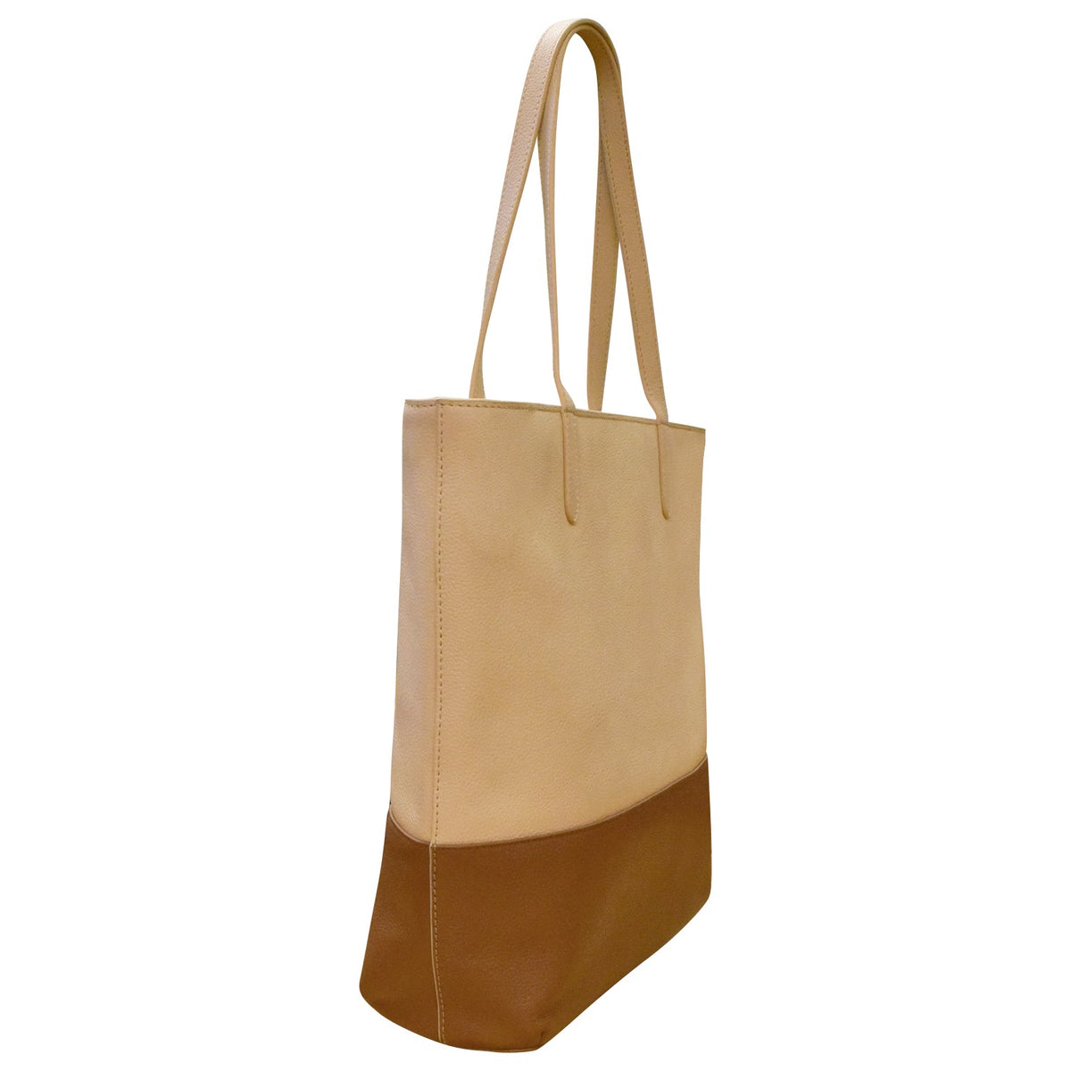 Beige and brown tote bag on a white background