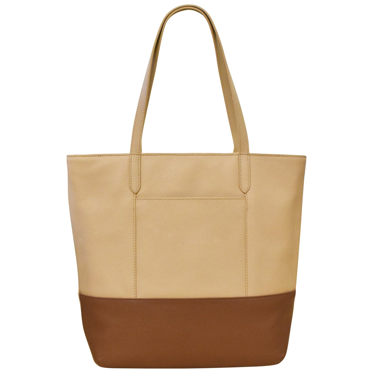 Beige and brown tote bag on a white background
