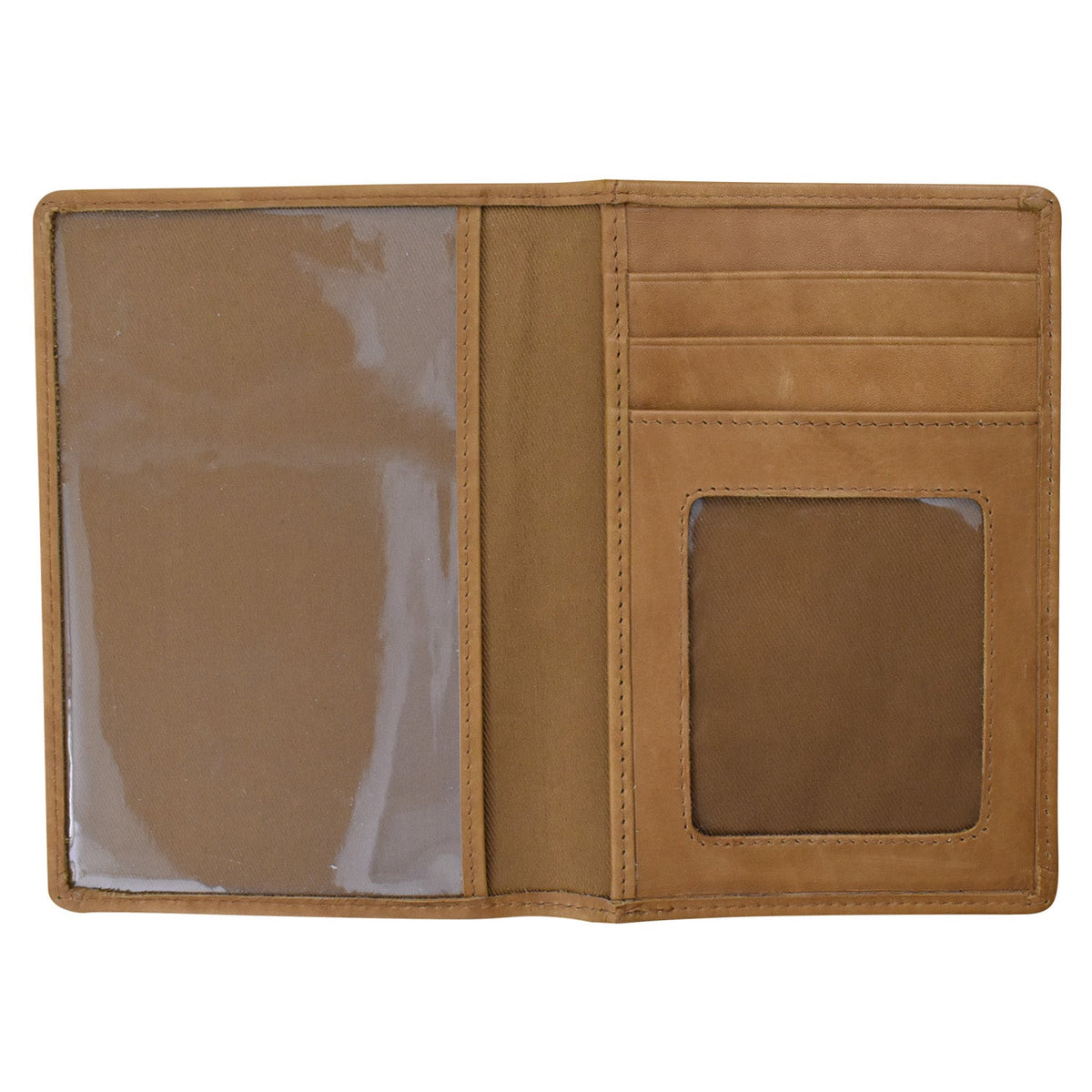 Brown leather wallet with card slots on a white background