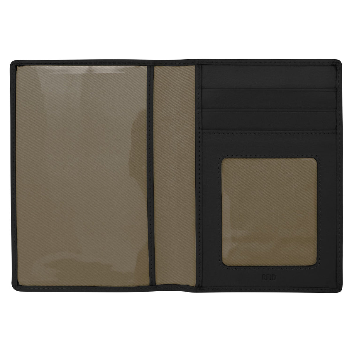 Black leather wallet with card slots on a white background