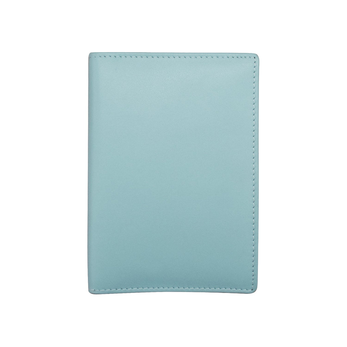 Light blue leather wallet on a white background