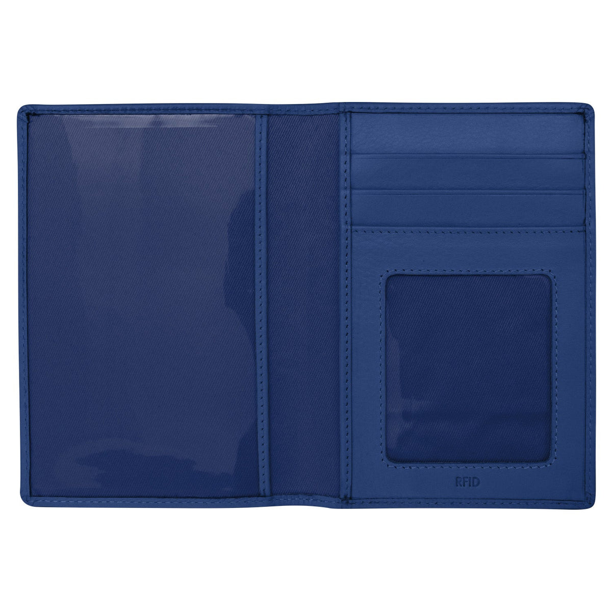 Blue wallet with card slots on a white background
