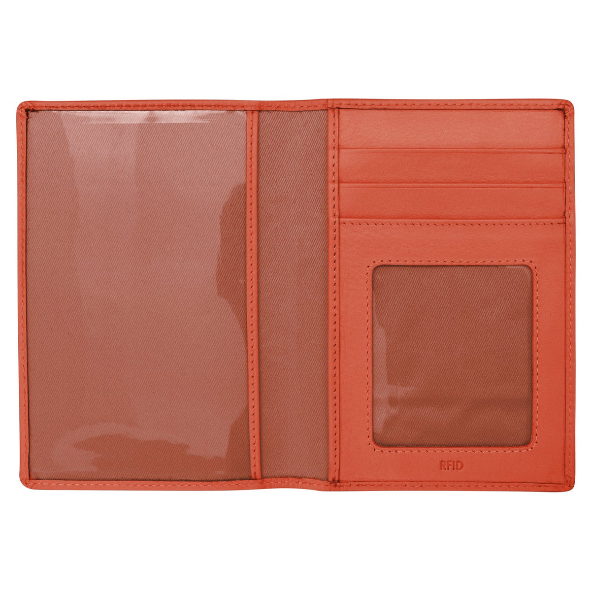 Red leather wallet with card slots on a white background
