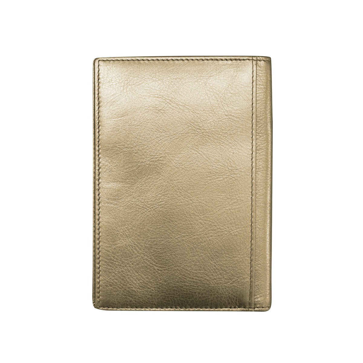 Gold leather passport holder on a white background