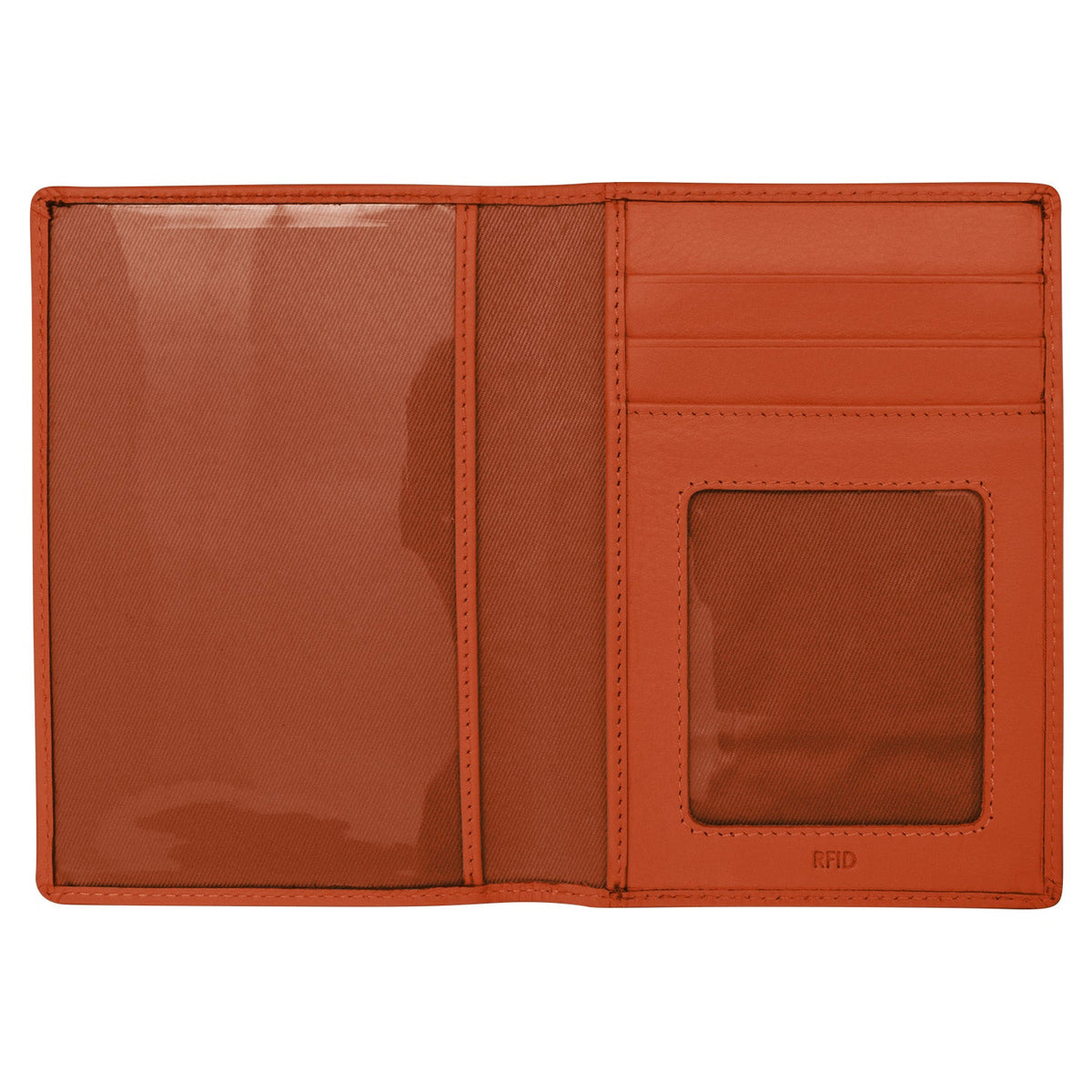 Brown leather wallet with card slots on a white background