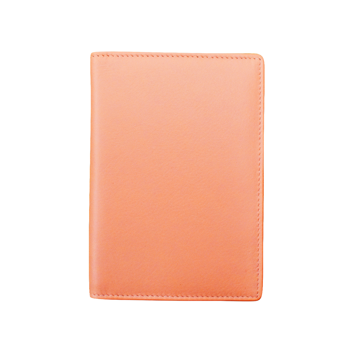 Peach-colored passport holder on a white background