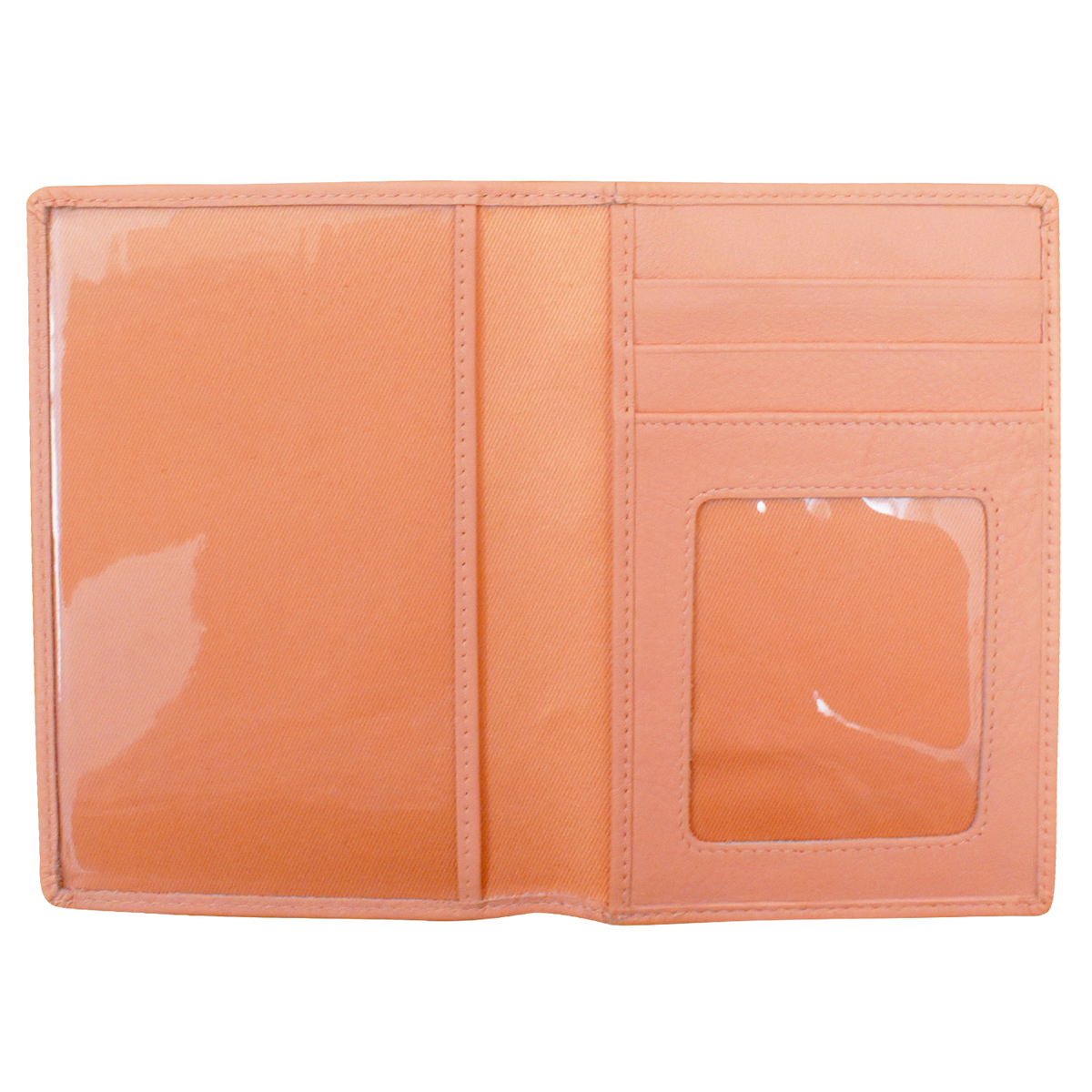 Pink passport holder with a clear window on a white background