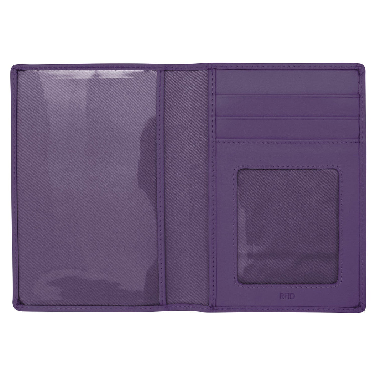 Purple wallet with card slots on a white background