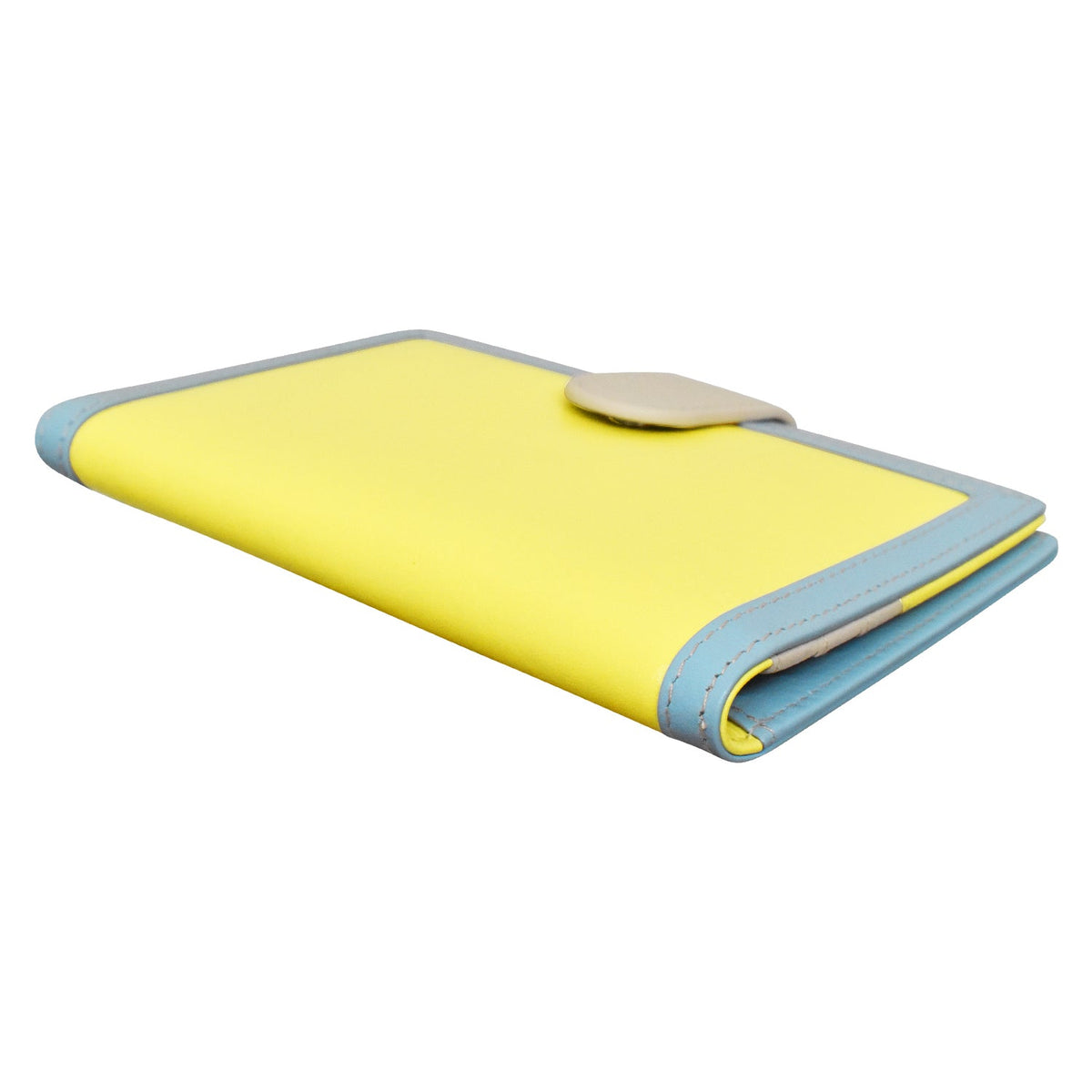 Yellow and light blue wallet on a white background