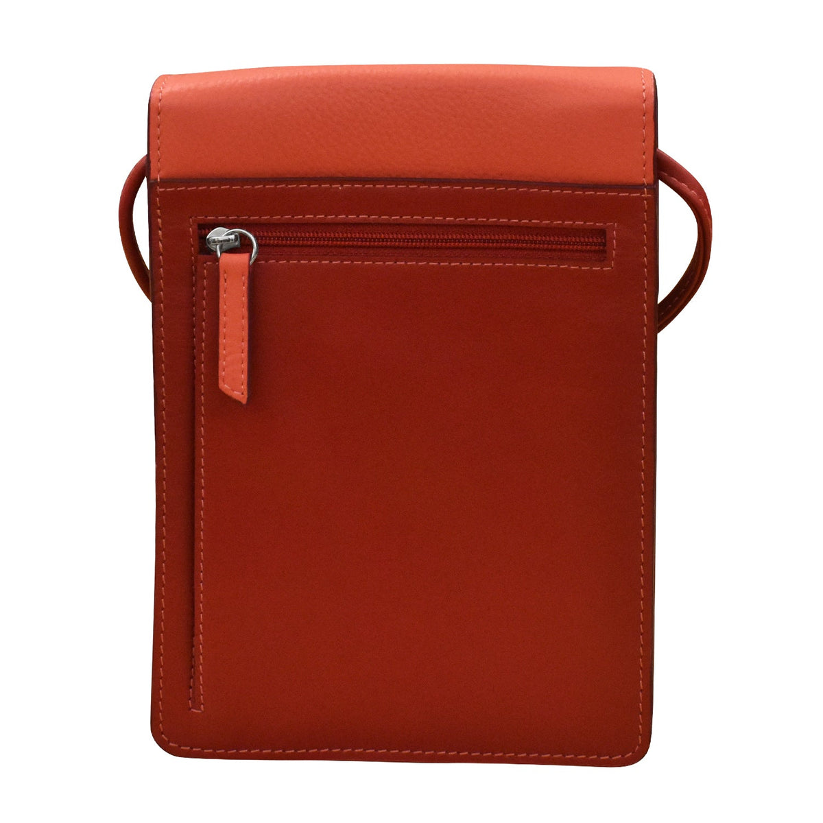 Red leather crossbody bag on a white background