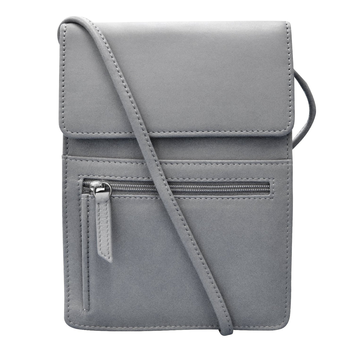 Gray crossbody bag on a white background