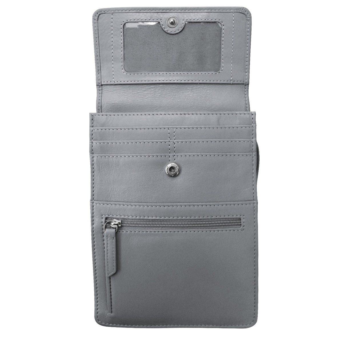 Gray wallet with a zipper pocket on a white background