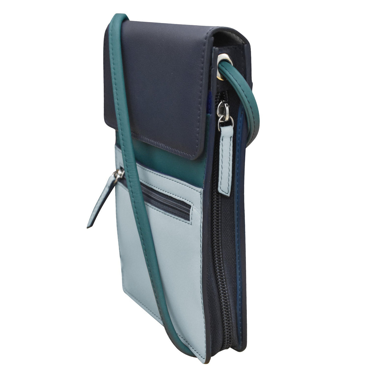 Multicolored pouch with zippers on a white background