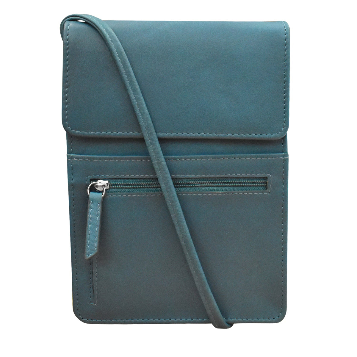 Teal crossbody bag on a white background