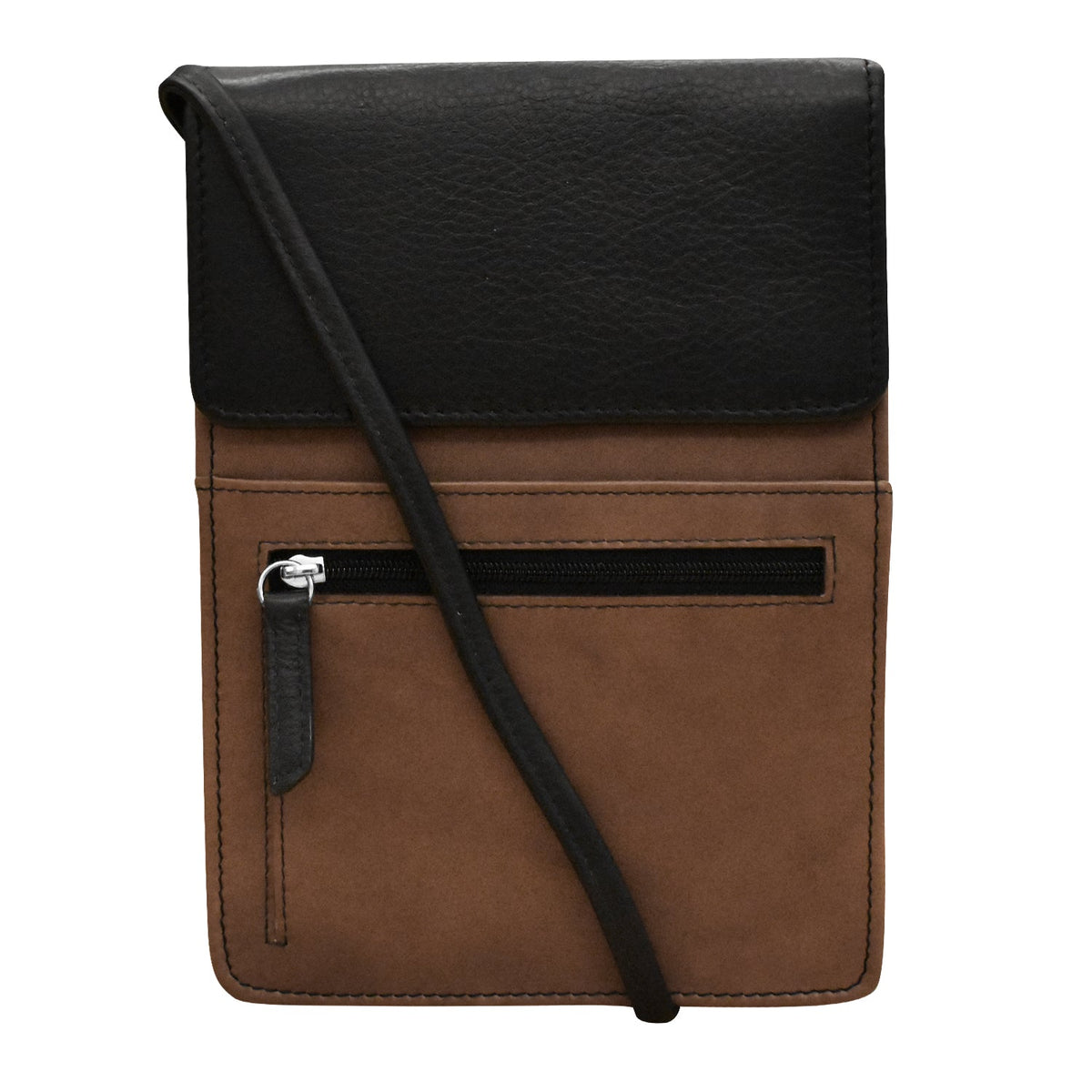 Brown leather wallet on a white 