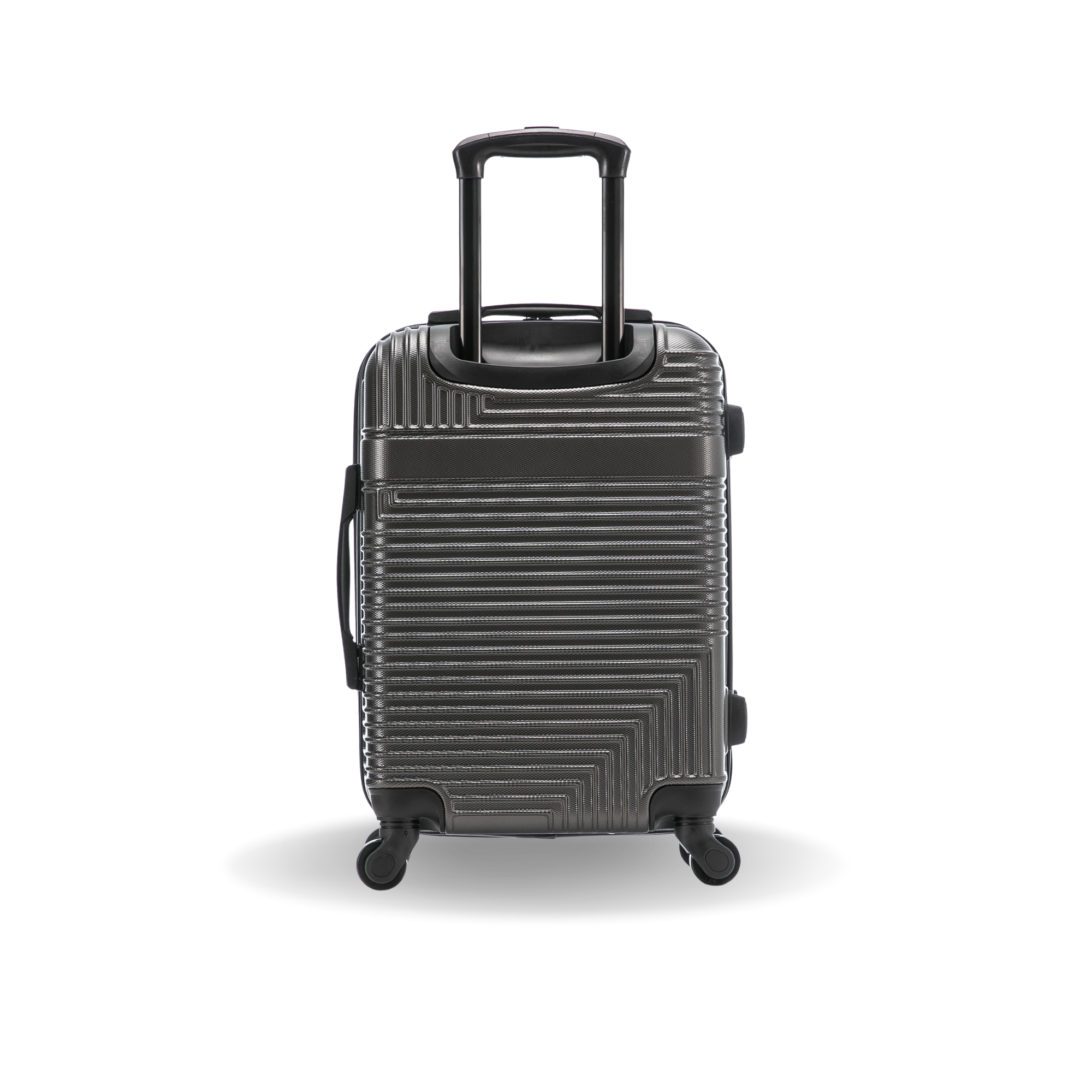 Black suitcase with a textured surface on a white background