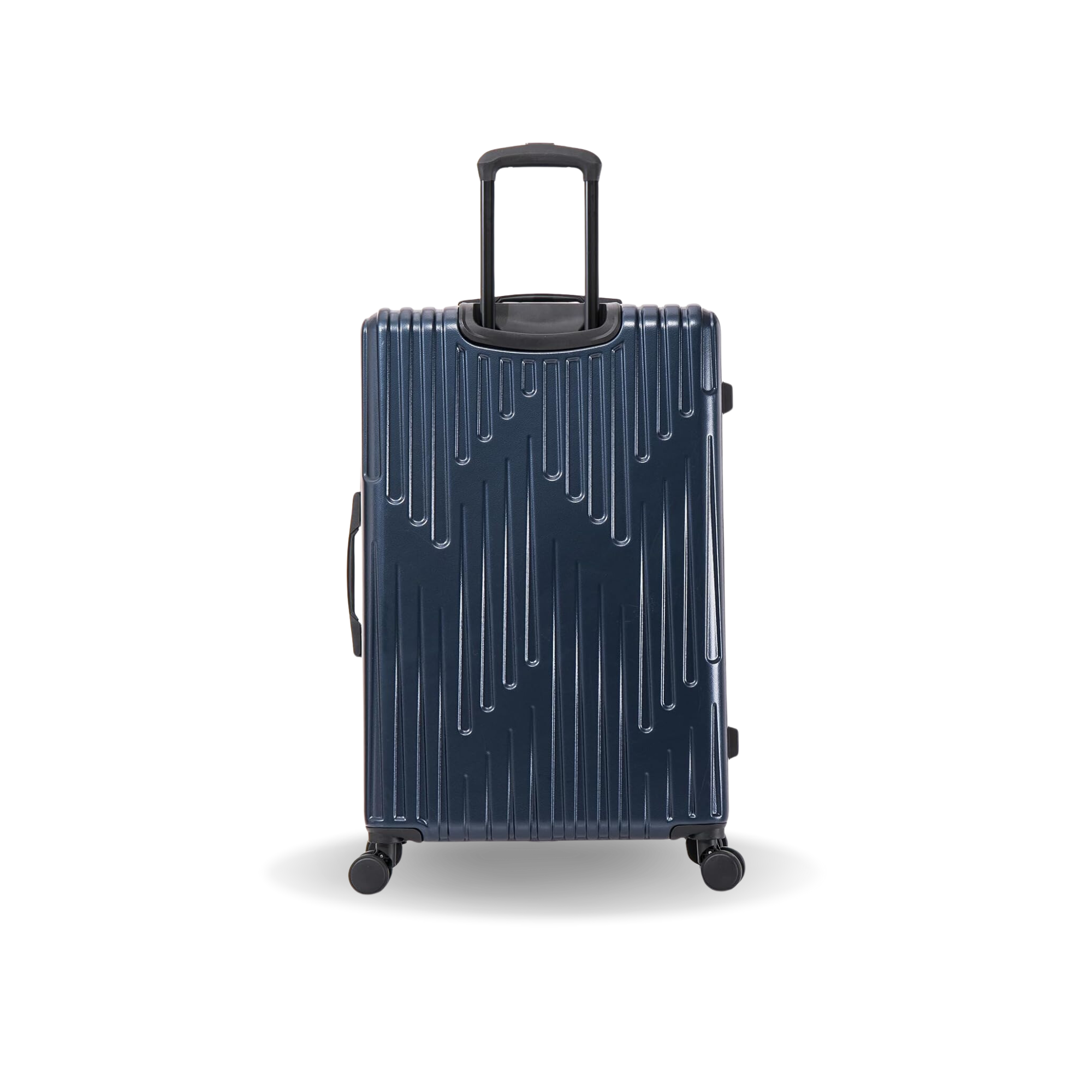 Blue suitcase with a textured surface on a white background