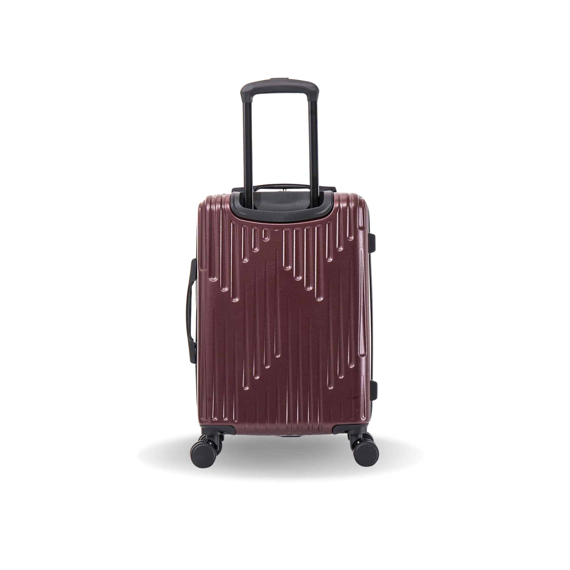 Maroon suitcase with a textured surface on a white background