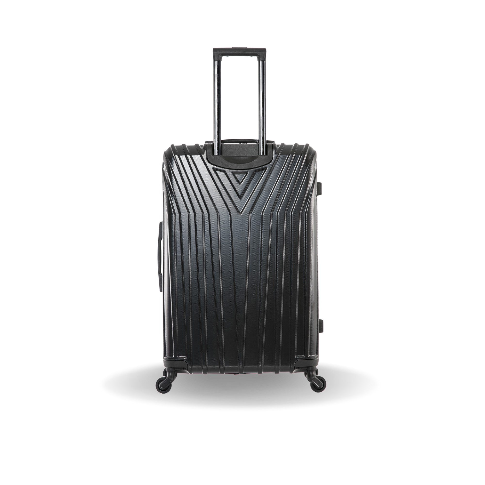 Black suitcase with a textured surface on a white background