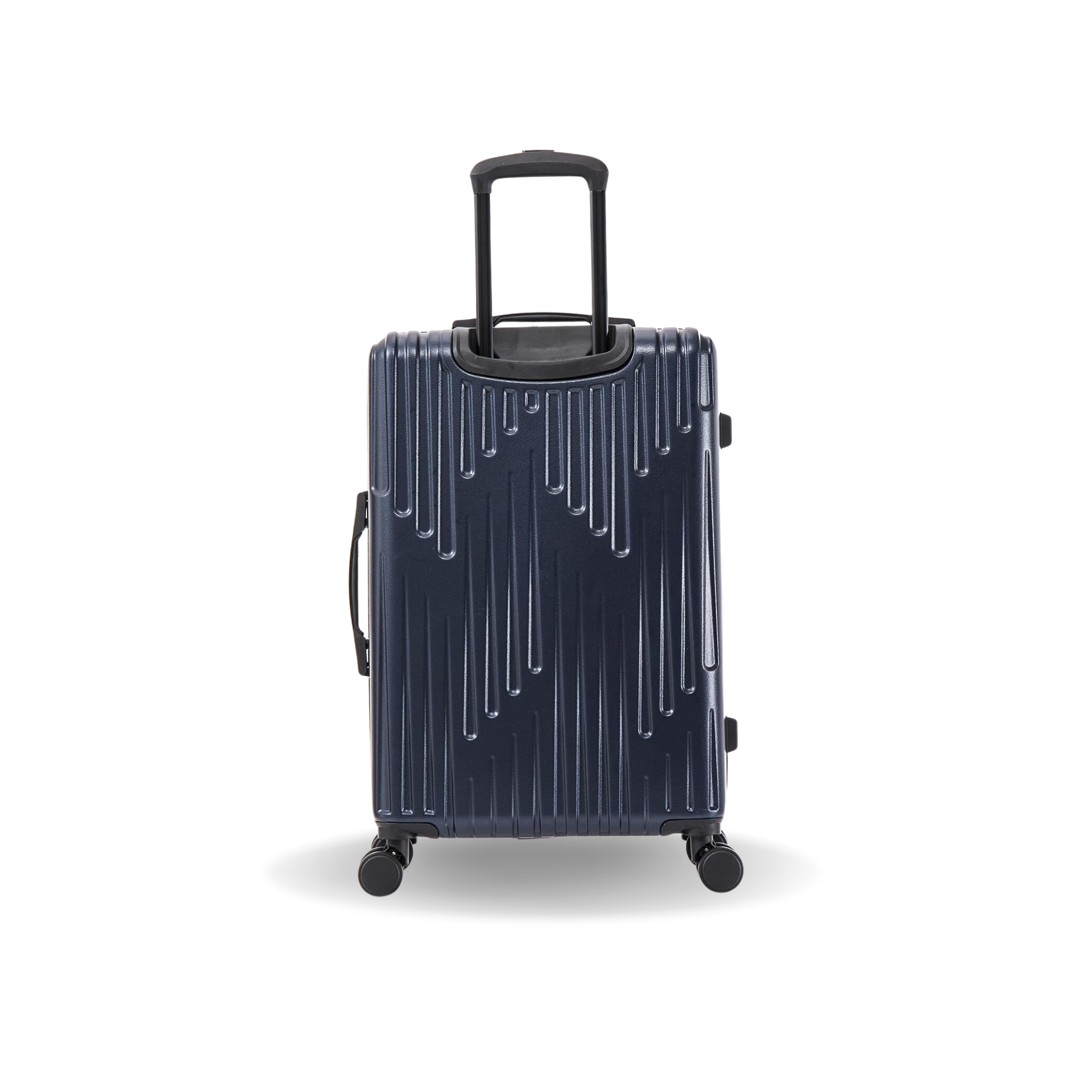 Navy blue suitcase with a textured surface on a white background
