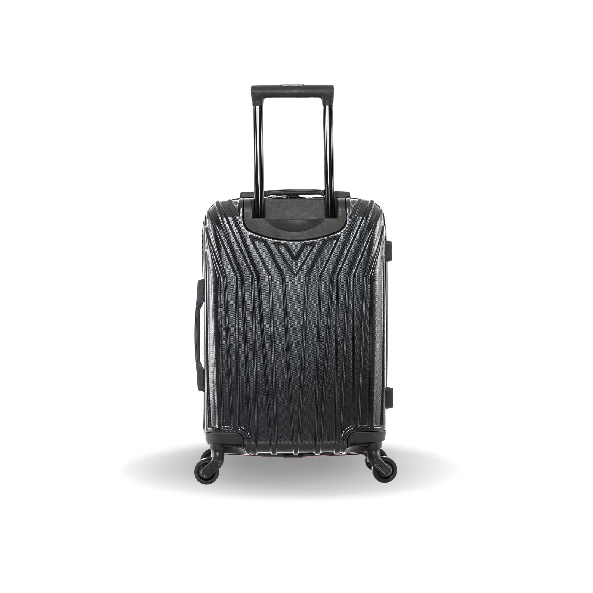 Black suitcase with wheels on a white background