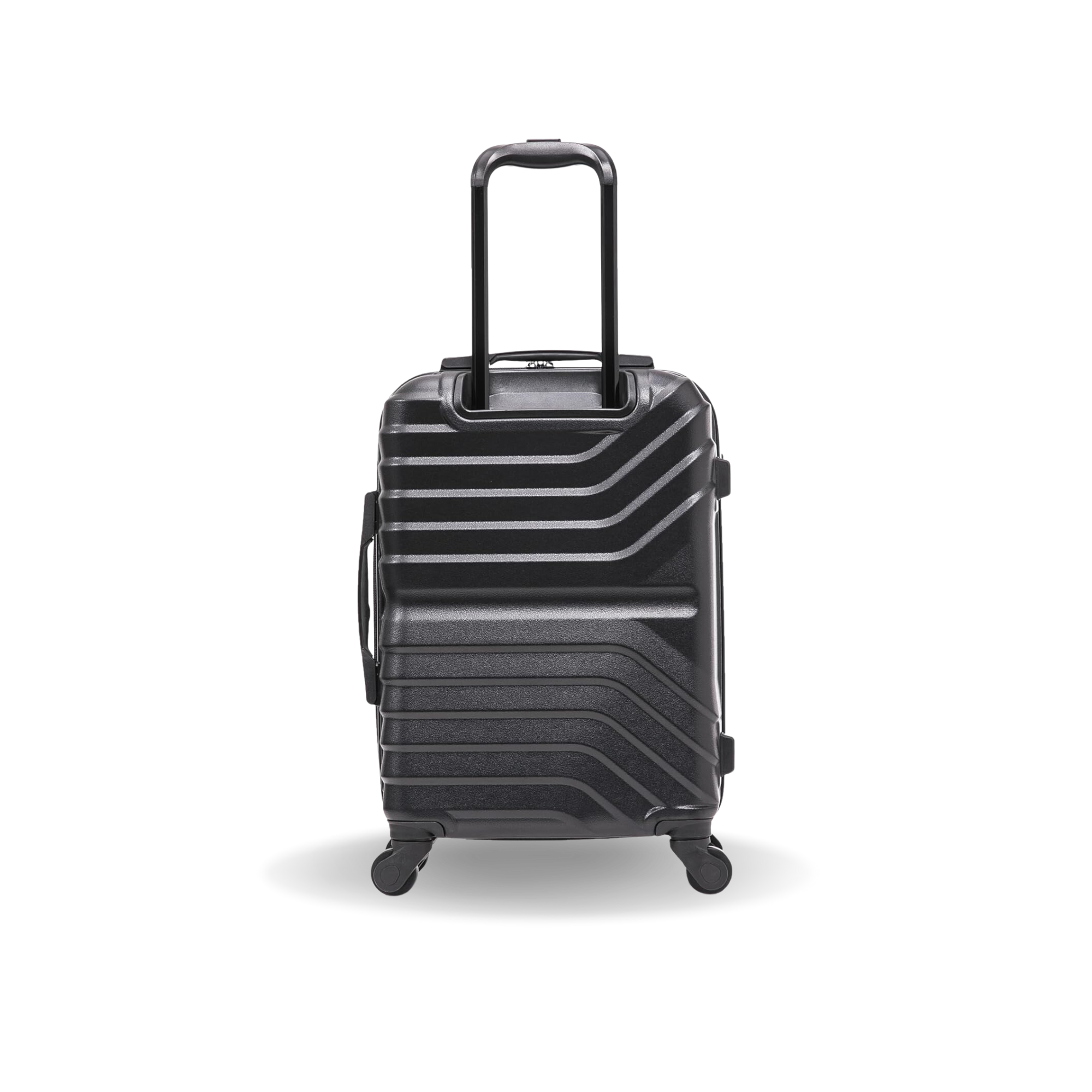 Black suitcase with a striped pattern on a white background
