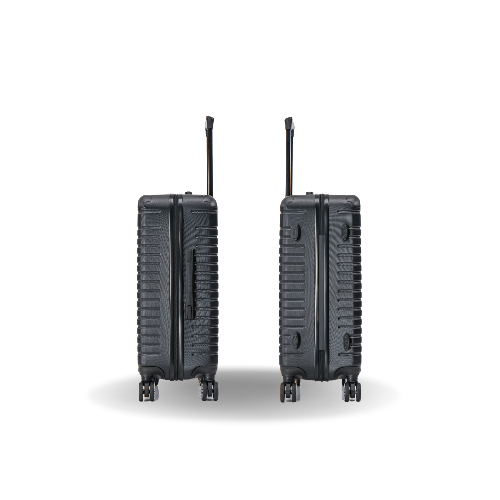 Two black suitcases on a white background