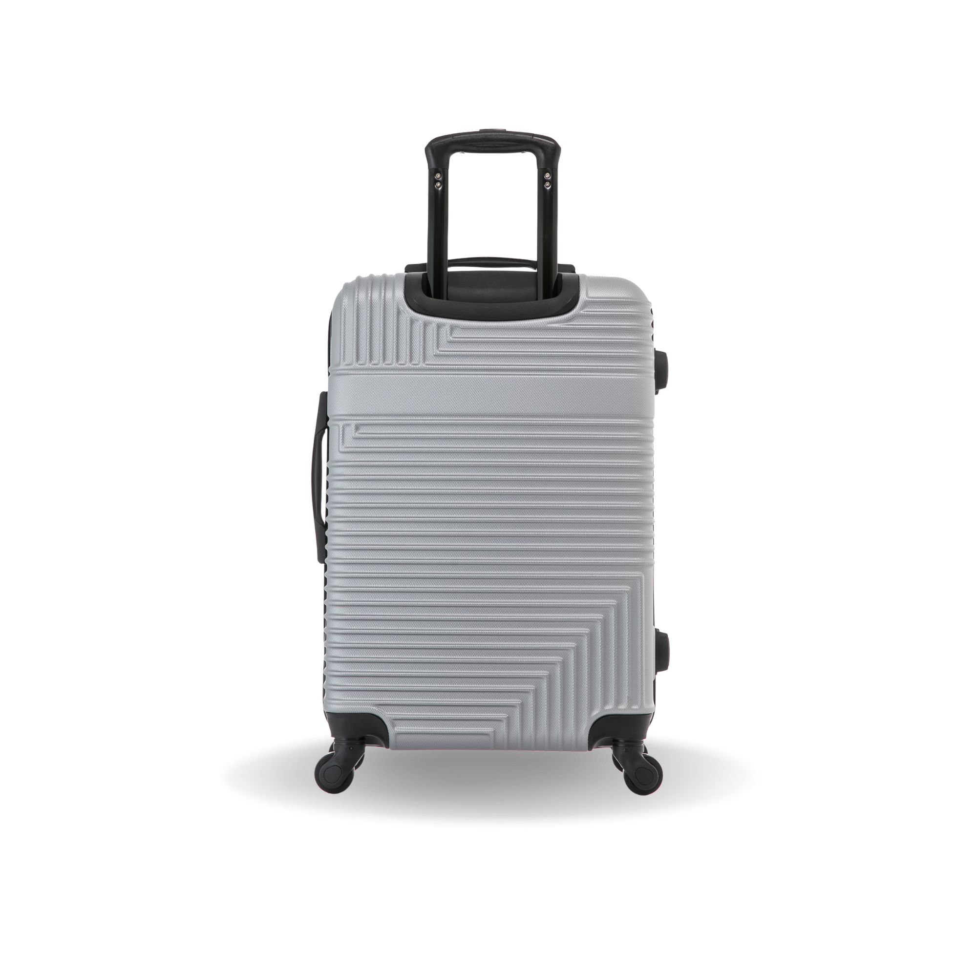 Gray suitcase with a geometric pattern on a white background