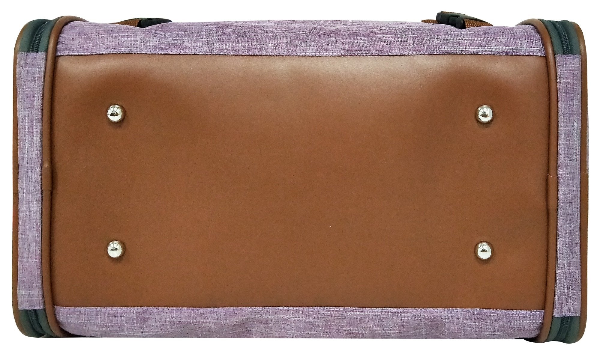 Brown leather bag with purple accents on a white background