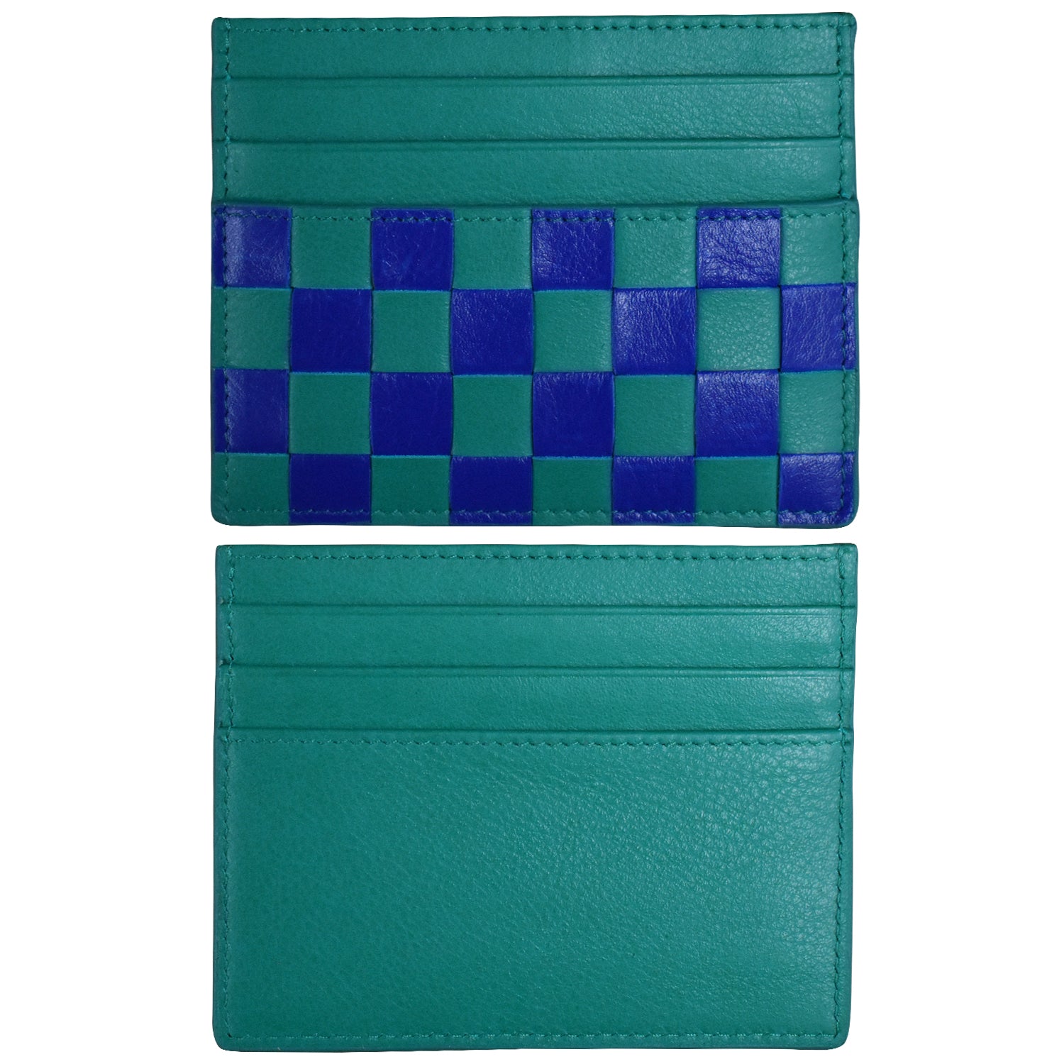 Green checkered cardholder on a white background