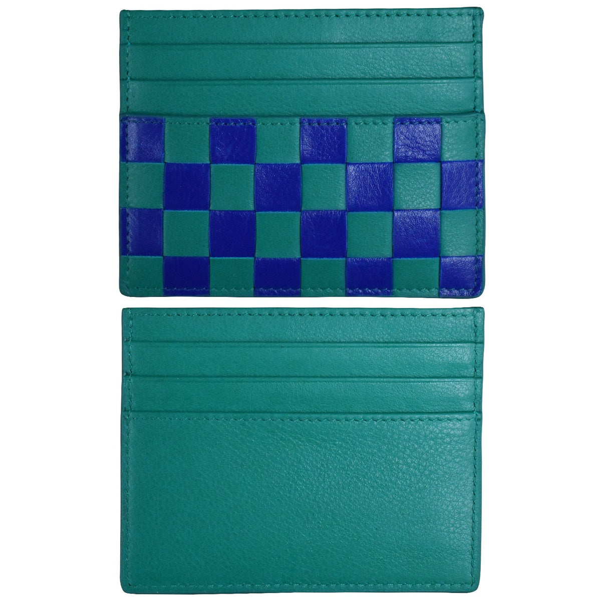 Green checkered cardholder on a white background