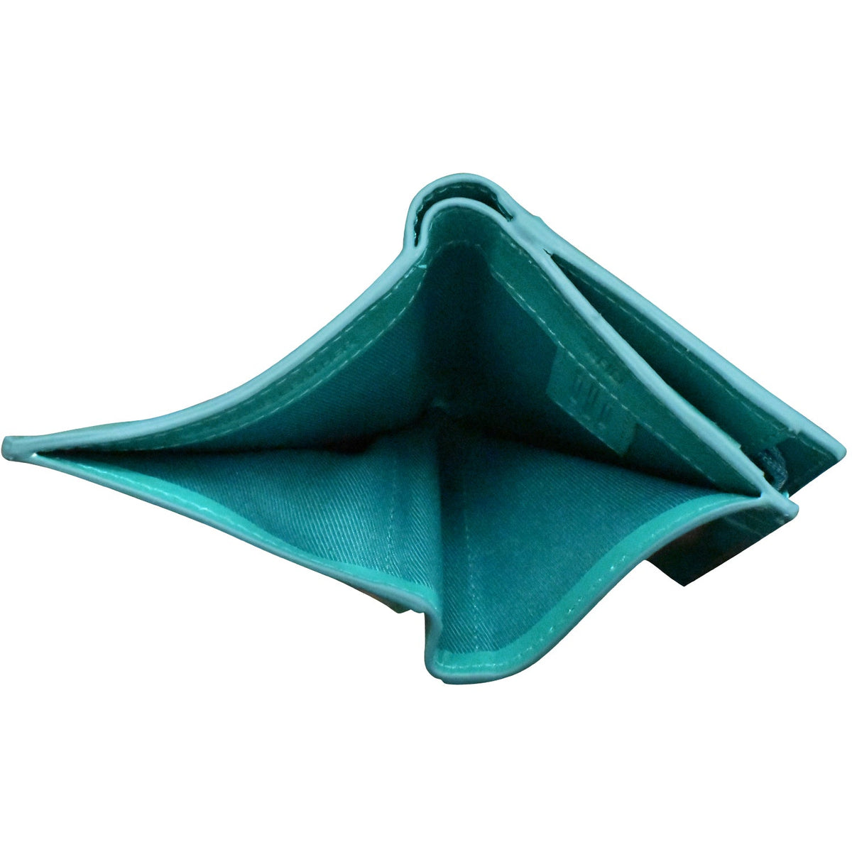 Teal plastic corner bracket on a white background