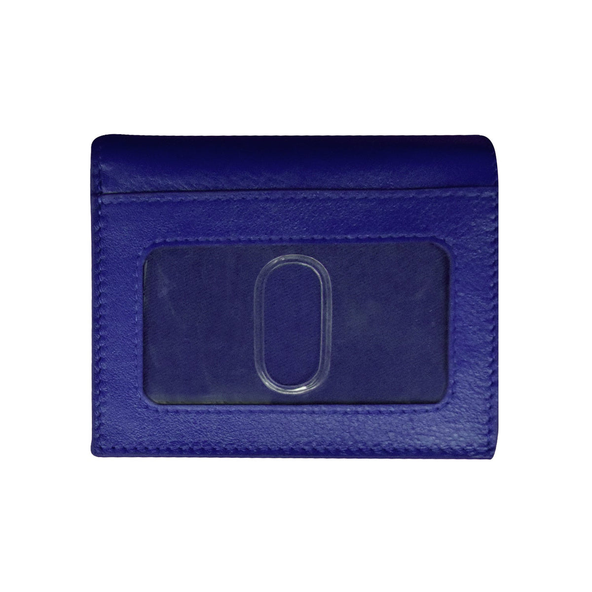 Blue cardholder with a clear window on a white background