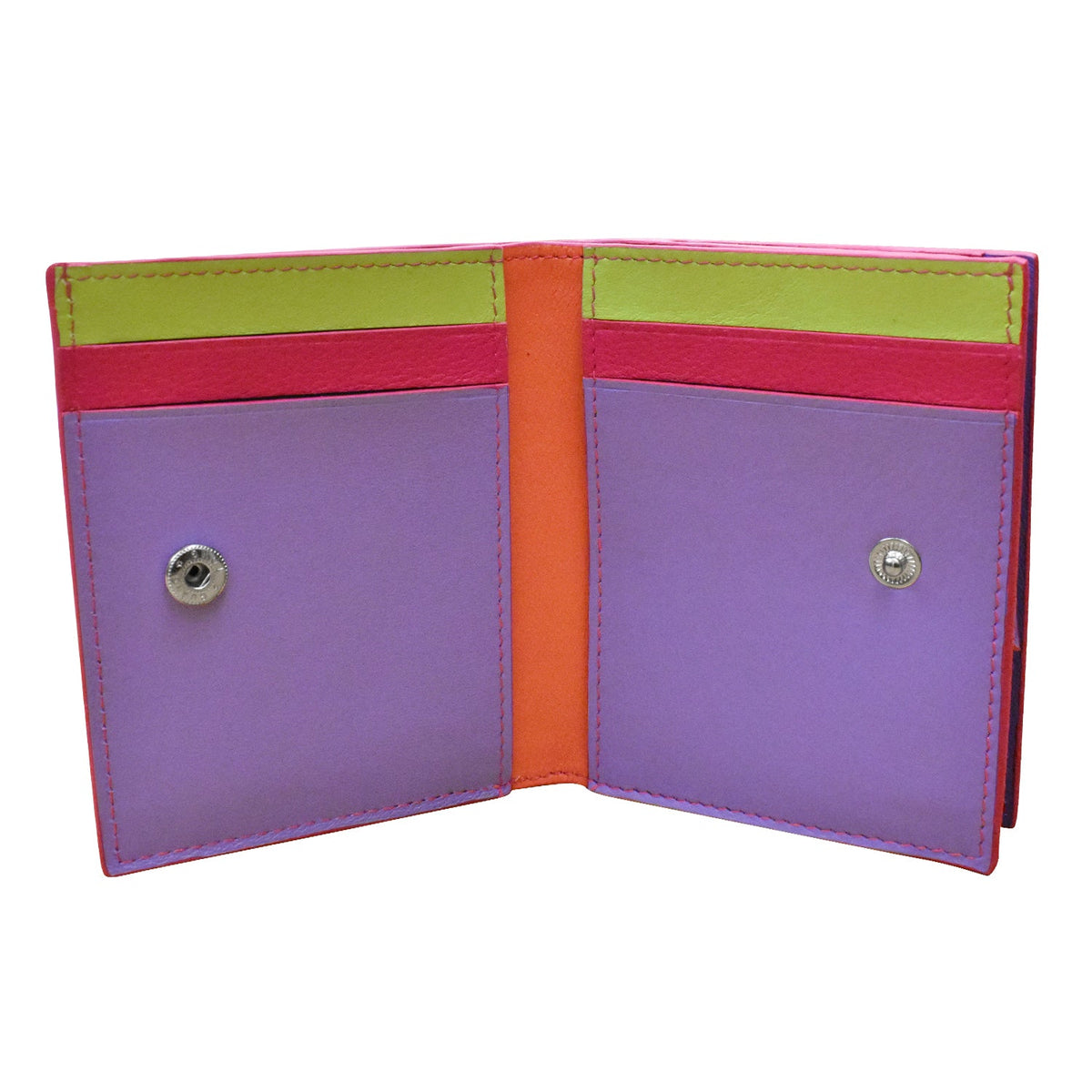 Colorful wallet with purple interior on a white background
