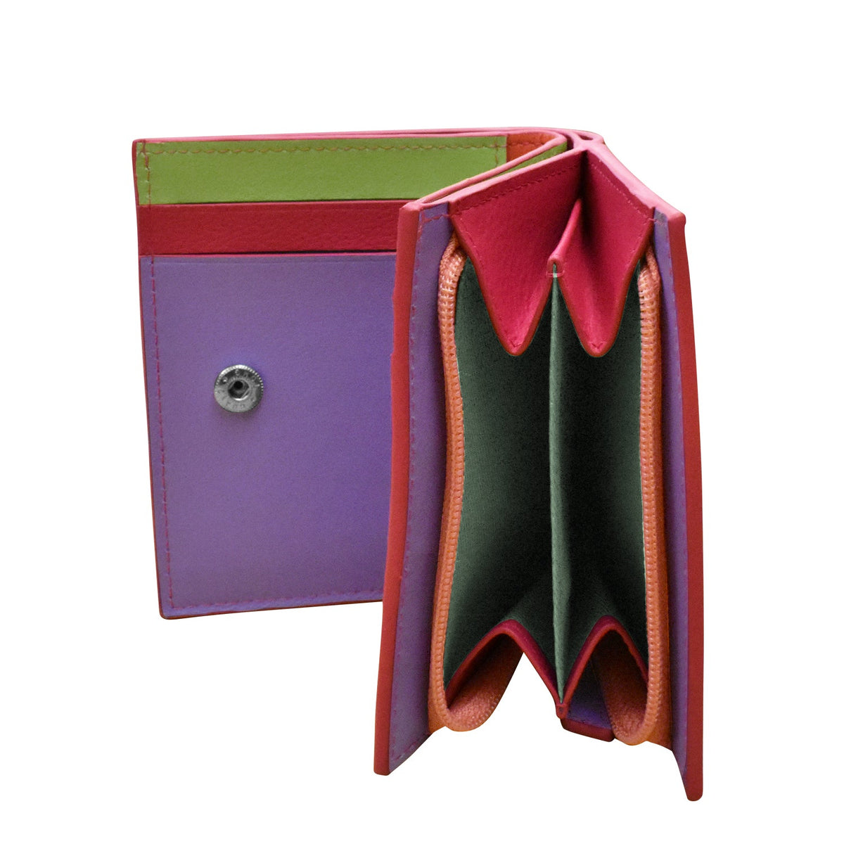 Colorful wallet with a purple interior on a white background