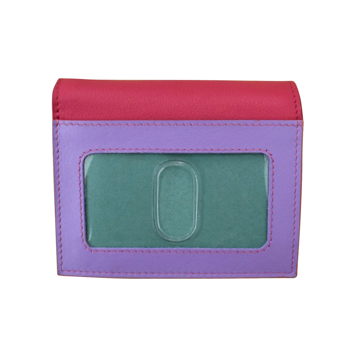 Multicolored wallet with a clear card holder on a white background