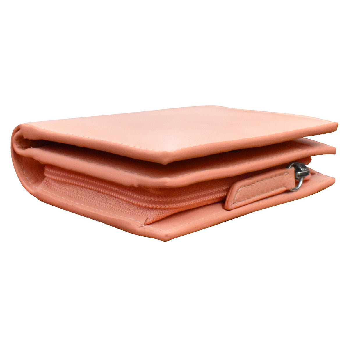Pink leather wallet on a white background