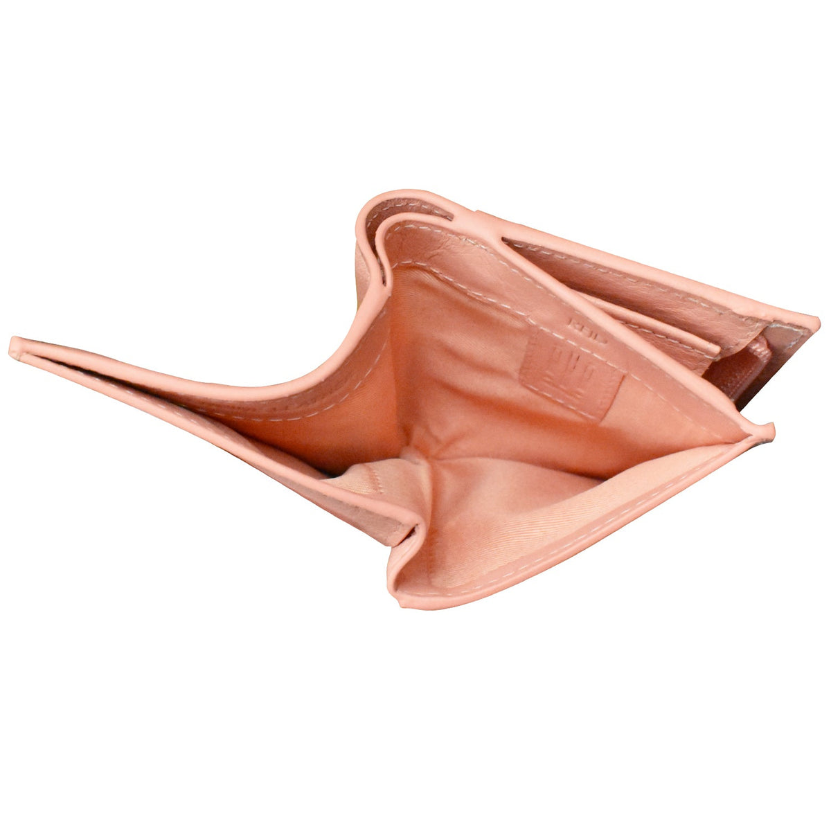 Open pink wallet on a white background
