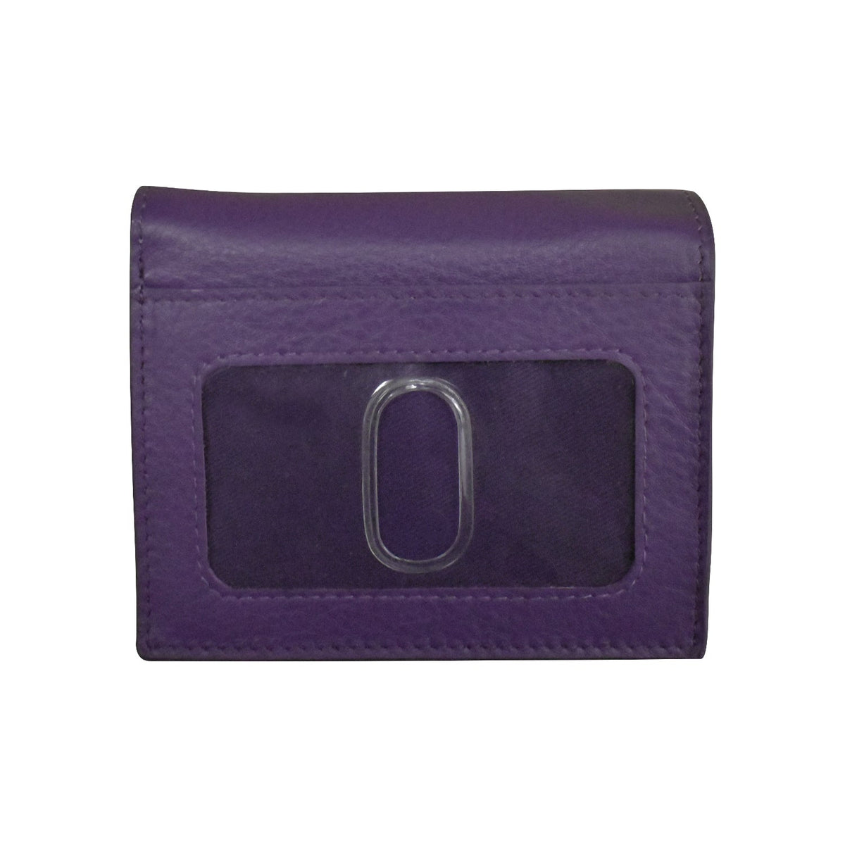 Purple wallet with a clear card holder on a white background