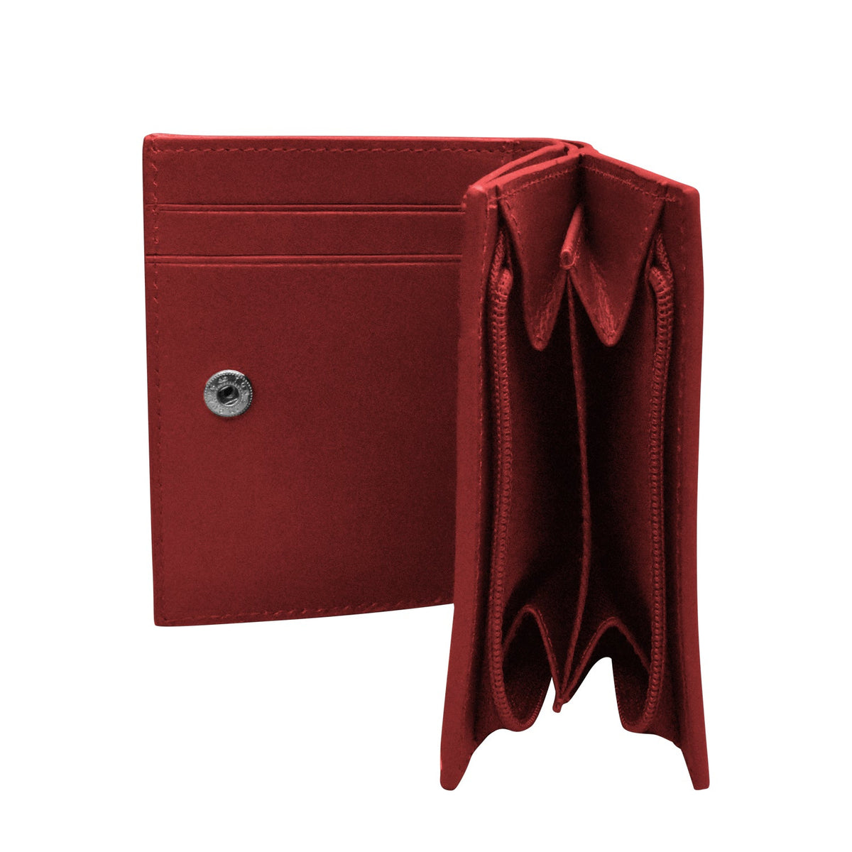 Red wallet with a metallic button on a white background