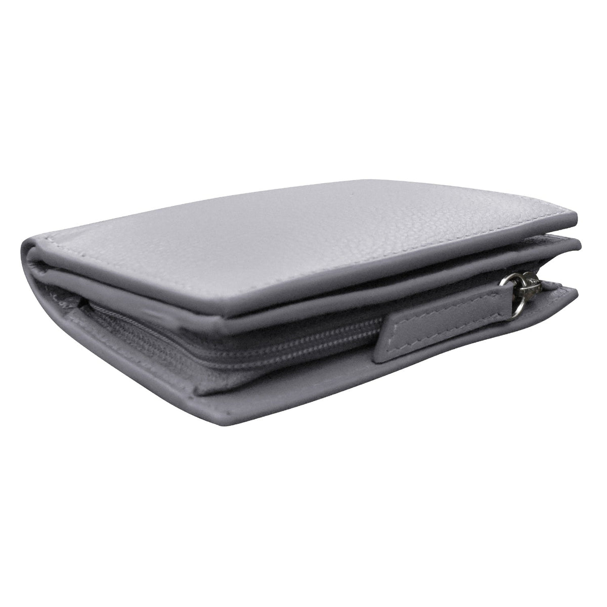 Gray wallet with a textured surface on a white background