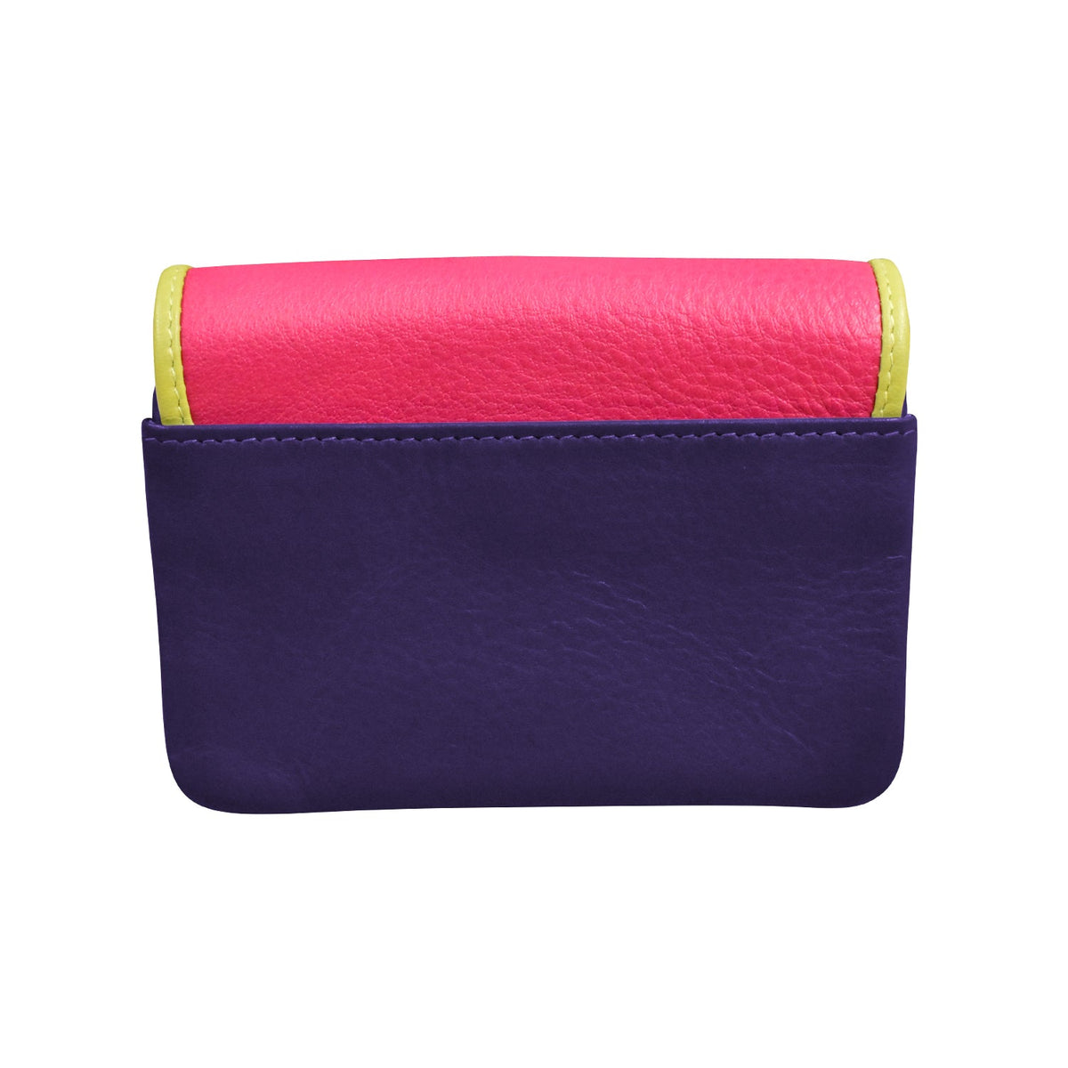 Two-tone purple and pink wallet on a white background