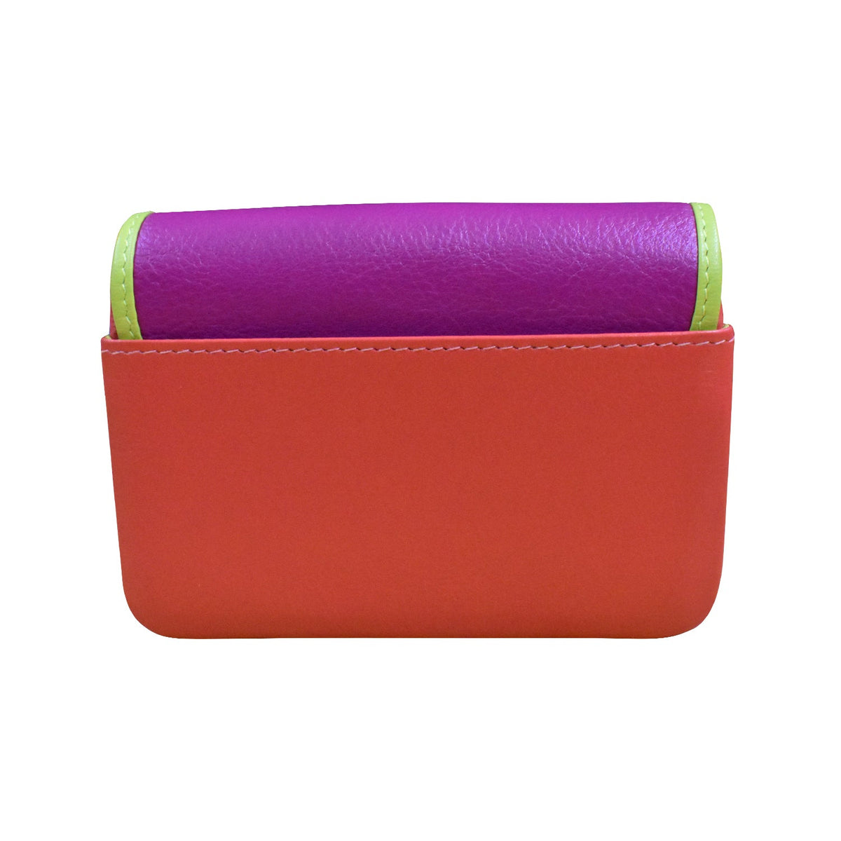 Two-tone red and purple wallet on a white background